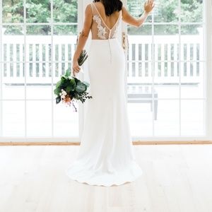 Silk V-Neck Fit & Flare Wedding Dress -Custom Made